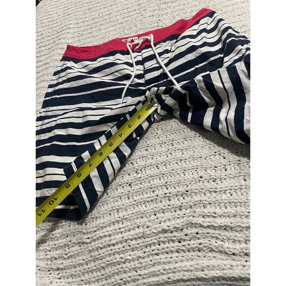 NWT J Crew Striped Swim Shorts Lined Suit Trunks C4418 Mens 33 Nylon Blue White - Picture 4 of 7